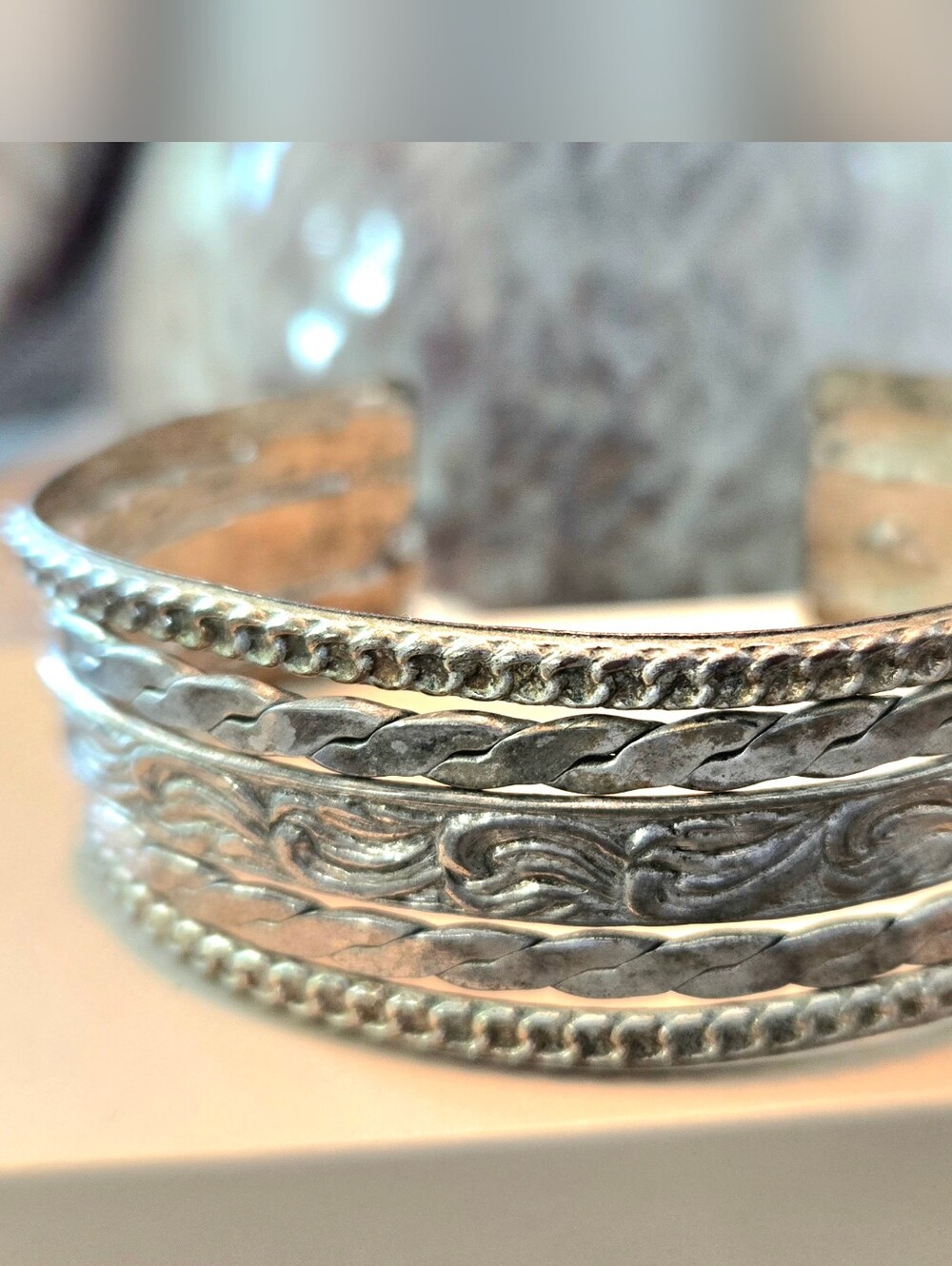 Vintage Style Silver Plated Multi Wire Boho Cuff Bracelet
